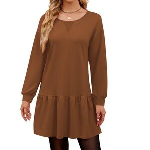 NWT Oversize Brown Long Sleeve Dress Size Large